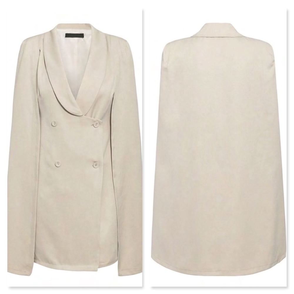 Beige Cape Double Breasted Office Dress - Picture 5 of 8